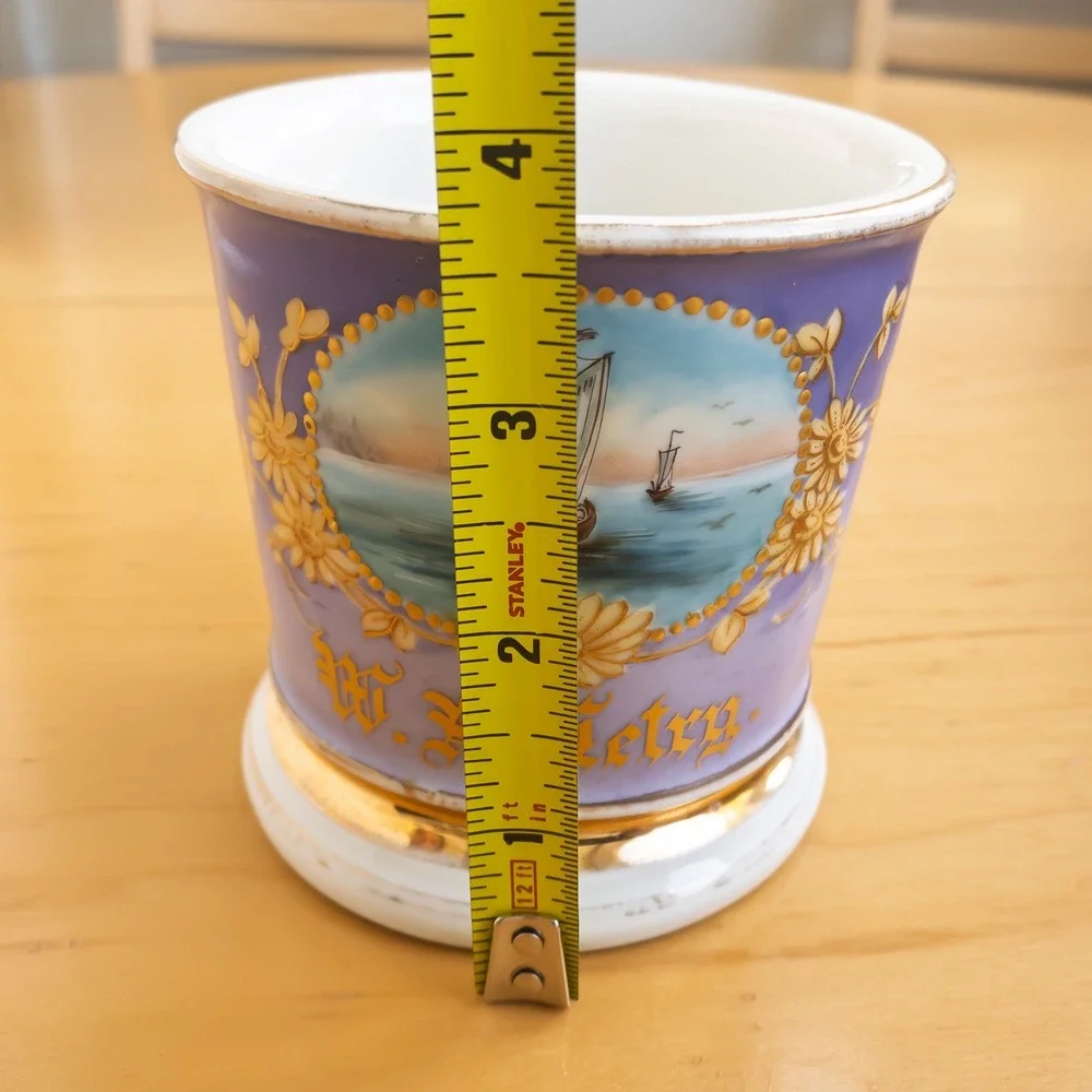Antique Personalized Shaving Mug Purple Ground Sailboat Nautical Hand Painted